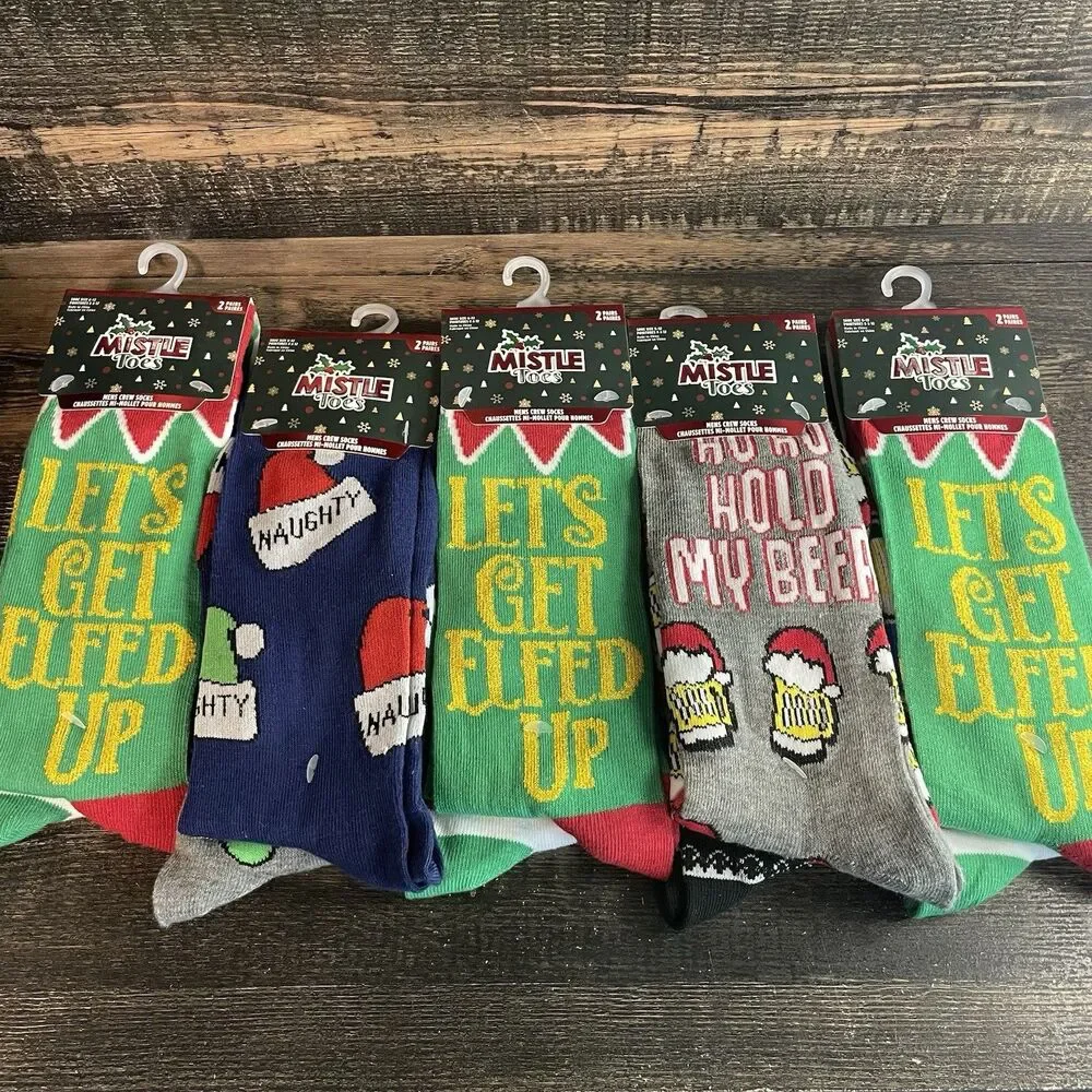 Lot Of Men’s Christmas Socks Funny Naughty & Nice, Elfed Up, Ho Ho Hold My Beer